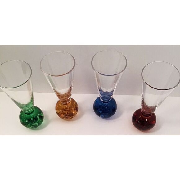Vintage Hand Blown Cordial Bubble Ball Shot Bar Glasses Set of 4 - Picture 8 of 12